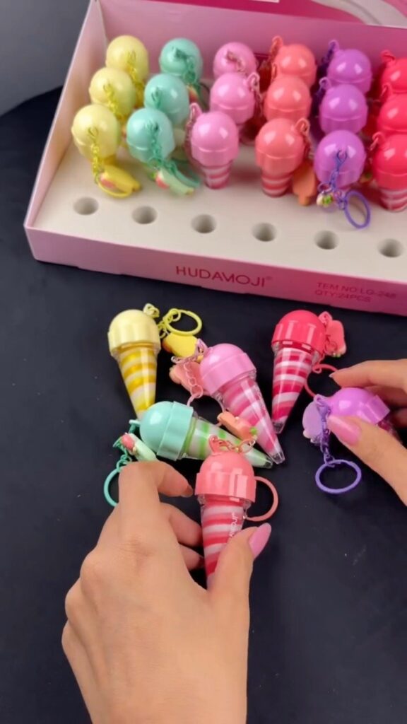 Cute Ice-Cream Cone Lip Gloss Keychain | Fruity Scented Tinted Gloss with Charm | Kids & Teens Fun Beauty Accessory - Photo 6